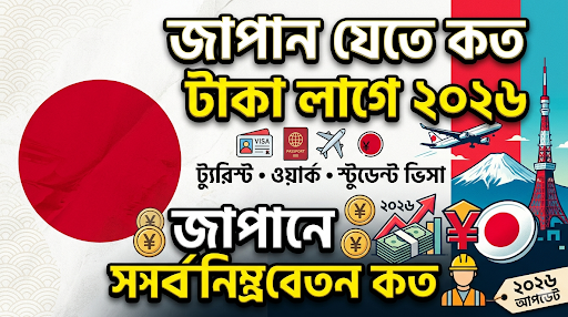 জাপান যেতে কত টাকা লাগে ২০২৬ জানুন। কাজের ভিসা, স্টুডেন্ট ভিসা খরচ ও জাপানে সর্বনিম্ন বেতন কত