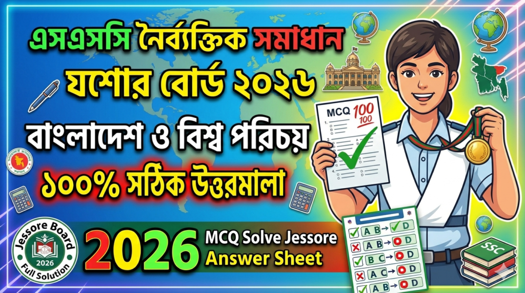 SSC BGS MCQ Solution 2026, SSC 2026 BGS Answer Sheet, SSC BGS Solve 2026, SSC 2026 BGS MCQ answer, SSC BGS Question Solution, SSC BGS Jessore Board, এসএসসসি বাংলাদেশ ও বিশ্ব পরিচয় এমসিকিউ সমাধান ২০২৬, এসএসসি বাংলাদেশ ও বিশ্ব পরিচয় ১০০% সঠিক সমাধান, এসএসসি ২০২৬ বাংলাদেশ ও বিশ্ব পরিচয় উত্তরমালা, এসএসসি বাংলাদেশ ও বিশ্ব পরিচয় প্রশ্ন সমাধান ২০২৬, যশোর বোর্ড বাংলাদেশ ও বিশ্ব পরিচয় সমাধান, আজকের পরীক্ষার প্রশ্ন সমাধান ২০২৬,
