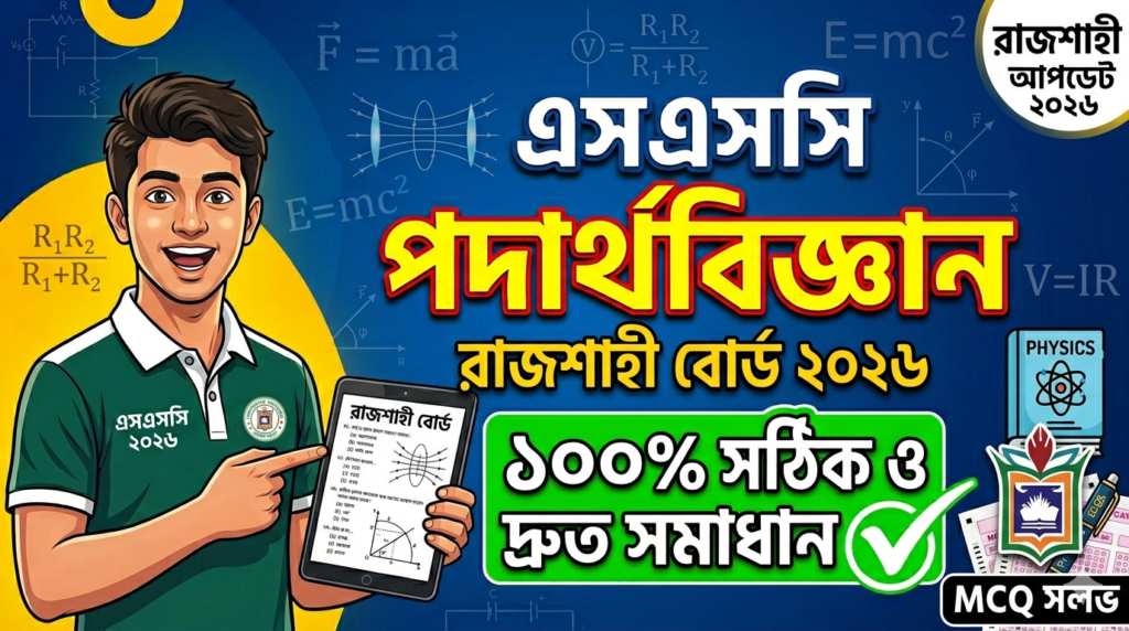 SSC Physics MCQ Solution 2026, SSC 2026 Answer Sheet, SSC Physics Solve 2026, SSC 2026 Physics MCQ answer, SSC Physics Question Solution, SSC Physics Solve Rajshahi board, এসএসসসি পদার্থবিজ্ঞান এমসিকিউ সমাধান ২০২৬, এসএসসি পদার্থবিজ্ঞান ১০০% সঠিক সমাধান, এসএসসি ২০২৬ পদার্থবিজ্ঞান উত্তরমালা, এসএসসি পদার্থবিজ্ঞান প্রশ্ন সমাধান ২০২৬,রাজশাহী বোর্ড পদার্থবিজ্ঞান সমাধান, আজকের পরীক্ষার প্রশ্ন সমাধান ২০২৬,
