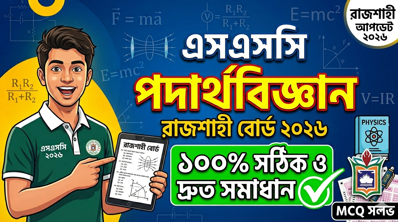 SSC Physics MCQ Solution 2026, SSC 2026 Answer Sheet, SSC Physics Solve 2026, SSC 2026 Physics MCQ answer, SSC Physics Question Solution, SSC Physics Solve Rajshahi board, এসএসসসি পদার্থবিজ্ঞান এমসিকিউ সমাধান ২০২৬, এসএসসি পদার্থবিজ্ঞান ১০০% সঠিক সমাধান, এসএসসি ২০২৬ পদার্থবিজ্ঞান উত্তরমালা, এসএসসি পদার্থবিজ্ঞান প্রশ্ন সমাধান ২০২৬,রাজশাহী বোর্ড পদার্থবিজ্ঞান সমাধান, আজকের পরীক্ষার প্রশ্ন সমাধান ২০২৬,