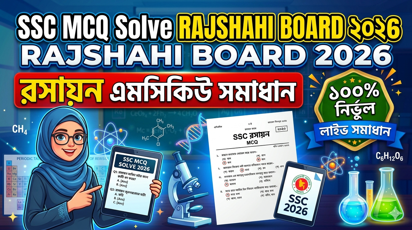 SSC Chemistry MCQ Solution 2026, SSC 2026 Answer Sheet, SSC Chemistry Solve 2026, SSC 2026 Chemistry MCQ answer, SSC Chemistry Question Solution, SSC Chemistry Solve Rajshahi board, এসএসসসি রসায়ন এমসিকিউ সমাধান ২০২৬, এসএসসি রসায়ন ১০০% সঠিক সমাধান, এসএসসি ২০২৬ রসায়ন উত্তরমালা, এসএসসি রসায়ন প্রশ্ন সমাধান ২০২৬,রাজশাহী বোর্ড রসায়ন সমাধান, আজকের পরীক্ষার প্রশ্ন সমাধান ২০২৬,